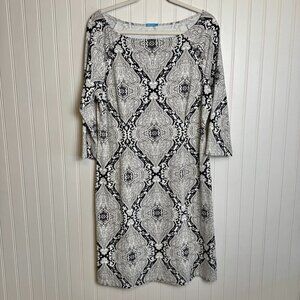 J. McLaughlin Grey Black 3/4 Sleeve Stretch Sheath Midi Dress J23